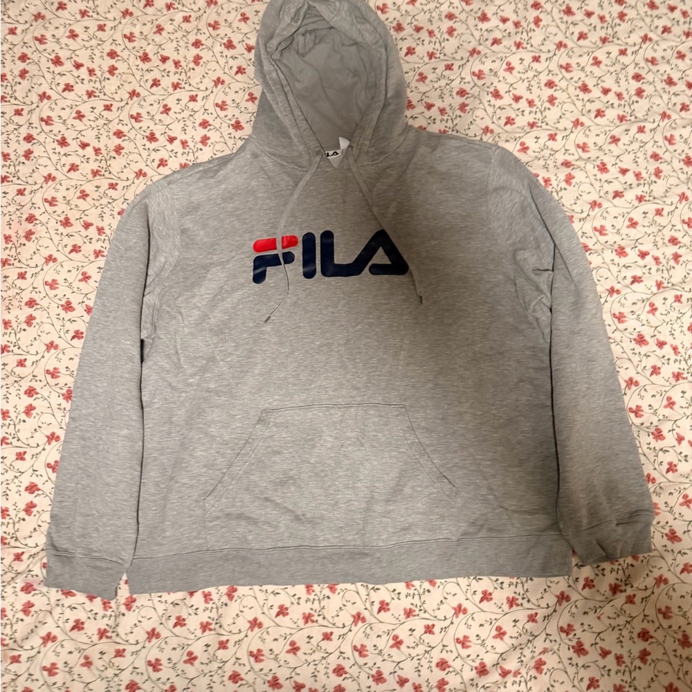 Fila Light Gray Pullover Hoodie with Navy and Red Logo